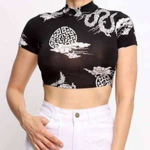 Backless Print Cropped Tee